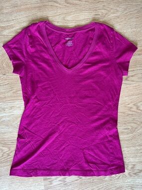 Express Pink V Neck Tee XS Fitted Cotton T Shirt Y2K Basic Casual Top